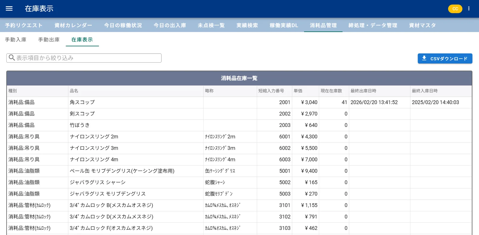 Sitrom-CC の消耗品管理